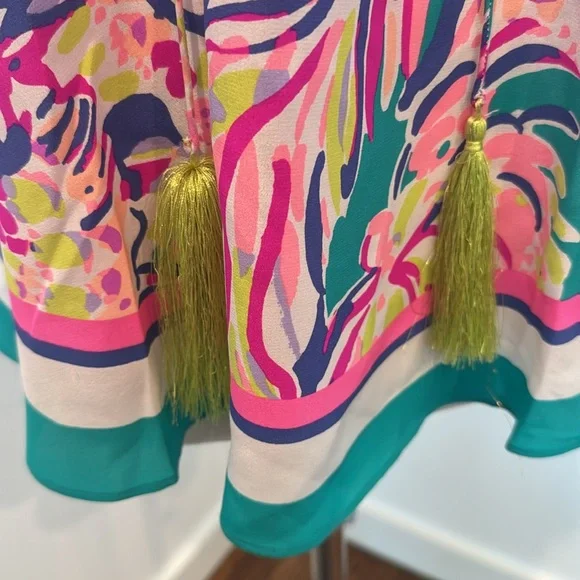 Lilly Pulitzer Silk Lettie Caftan Top Safari Sighted Multicolor Top, Sz S/M - Picture 3 of 10